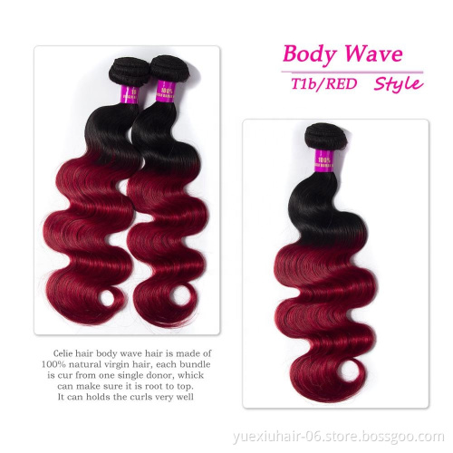 CELIE Body Wave 1B/Red Ombre Hair Extension Good Price 100% Virgin Human Hair China Hair Vendors
